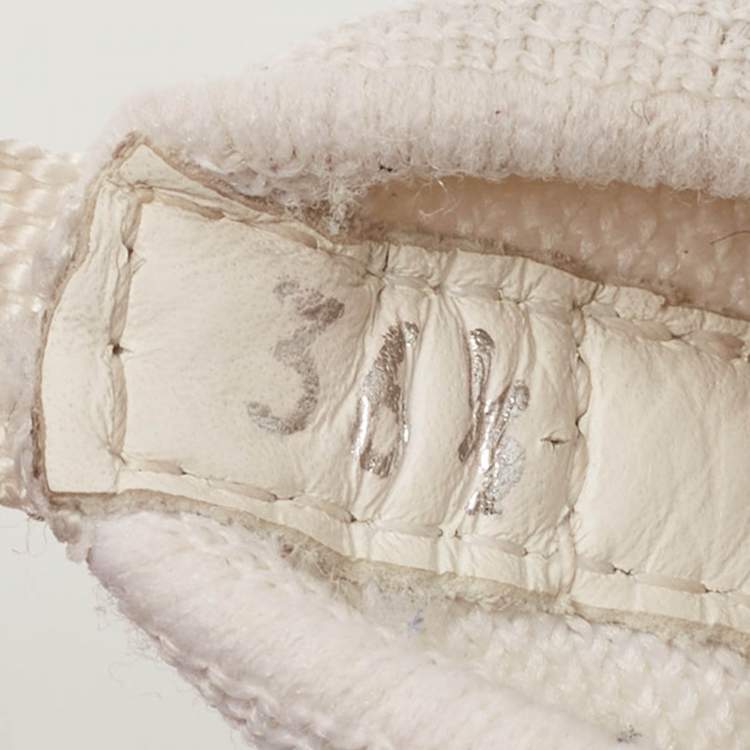 Pre Owned Prada White Knit Fabric Logo Low Top Sneakers Size 36.5