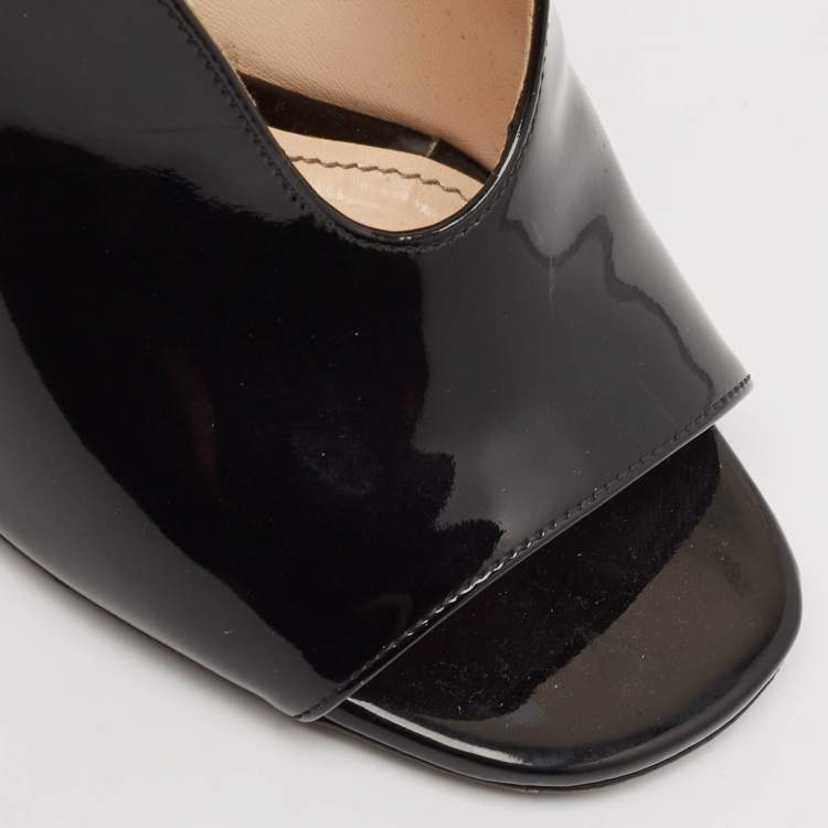 Pre Owned Prada Black Patent Leather Peep Toe Mules Size 36