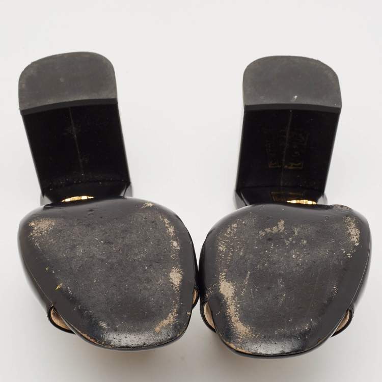 Pre Owned Prada Black Patent Leather Peep Toe Mules Size 36