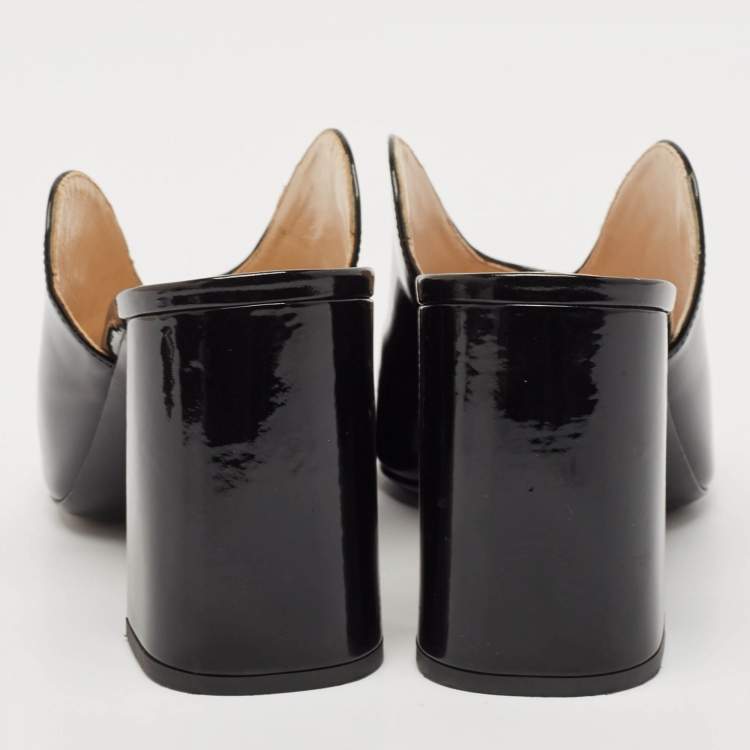 Pre Owned Prada Black Patent Leather Peep Toe Mules Size 36