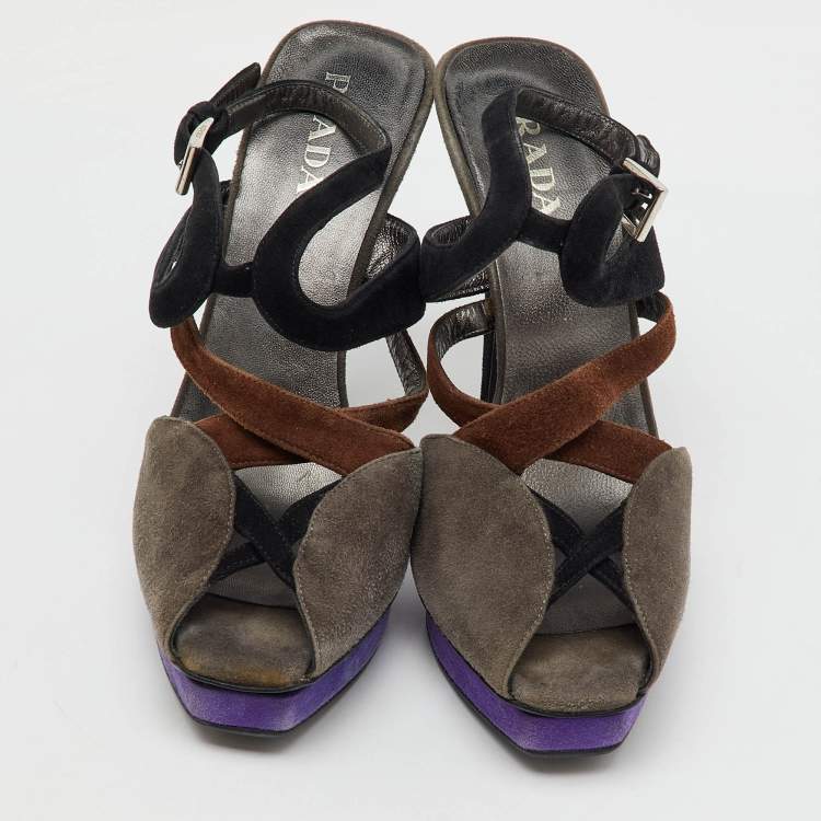 Pre Owned Prada Multicolor Suede Srappy Platform Sandals Size 37
