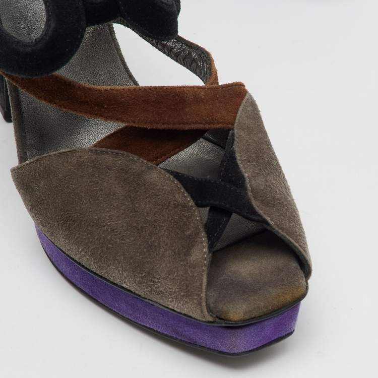 Pre Owned Prada Multicolor Suede Srappy Platform Sandals Size 37