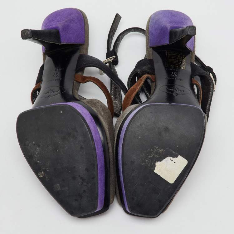 Pre Owned Prada Multicolor Suede Srappy Platform Sandals Size 37