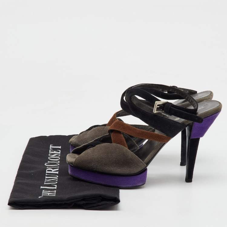 Pre Owned Prada Multicolor Suede Srappy Platform Sandals Size 37