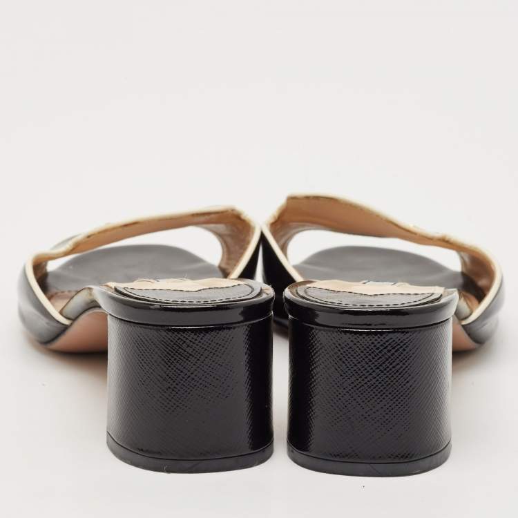 Pre Owned Prada Black Saffiano Leather Mules Size 37.5