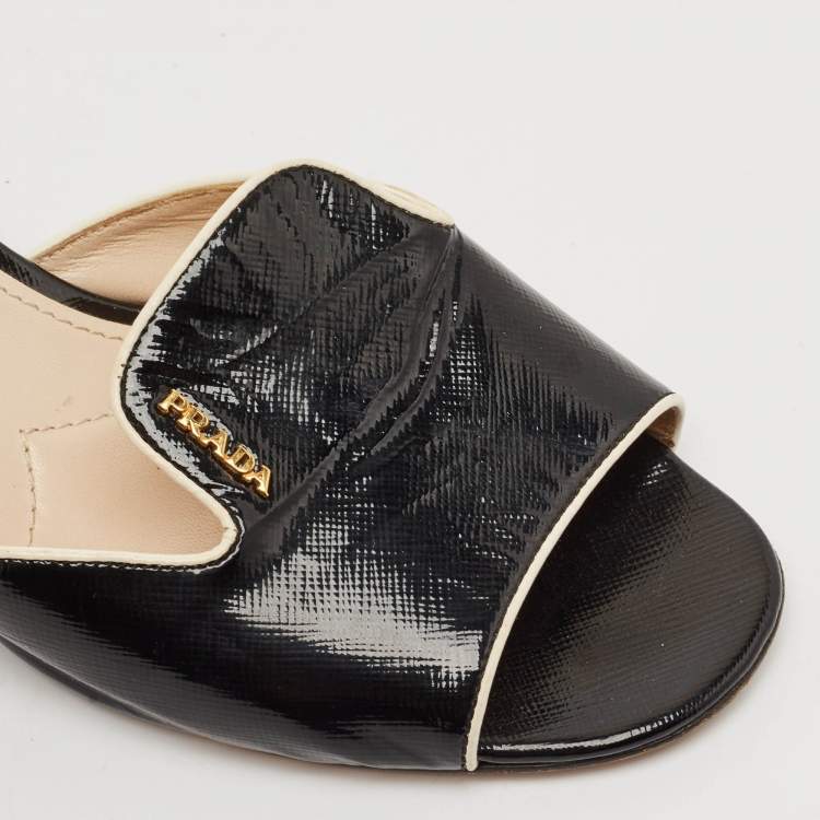 Pre Owned Prada Black Saffiano Leather Mules Size 37.5