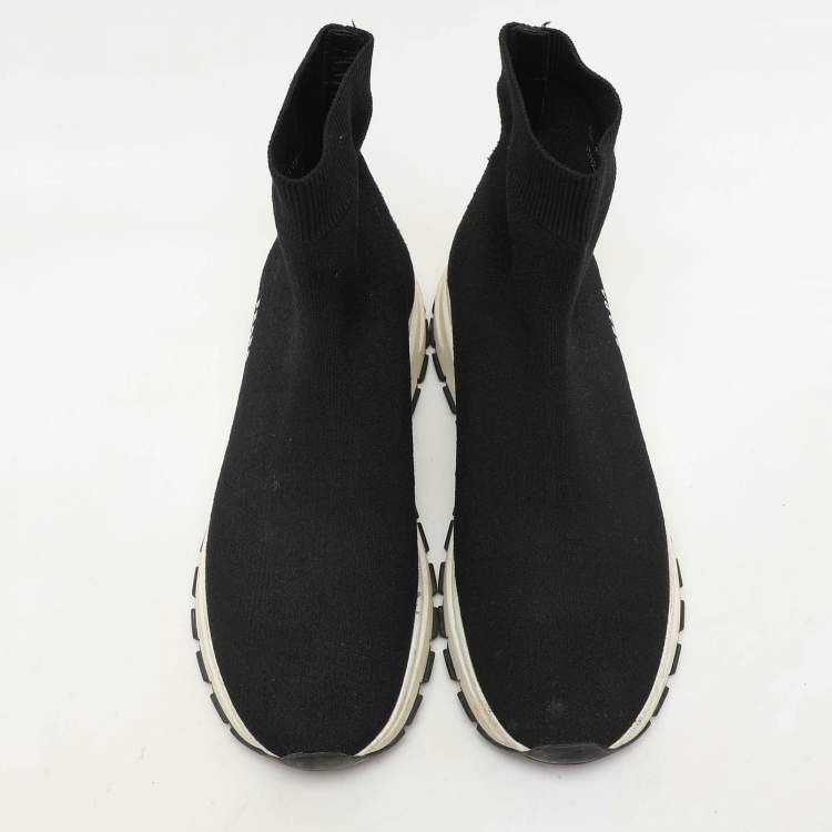 Pre Owned Prada Black Knit Fabric Logo Sock Runner High Top Sneakers Size 38