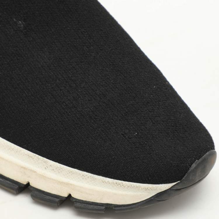 Pre Owned Prada Black Knit Fabric Logo Sock Runner High Top Sneakers Size 38