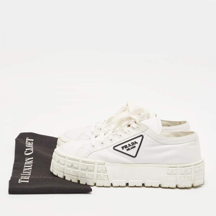 Pre Owned Prada White Nylon Gabardine Lace Up Sneakers Size 41
