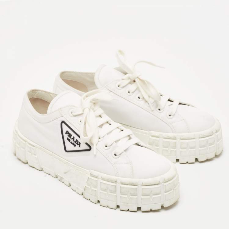 Pre Owned Prada White Nylon Gabardine Lace Up Sneakers Size 41