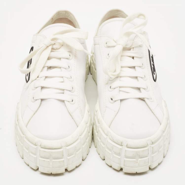 Pre Owned Prada White Nylon Gabardine Lace Up Sneakers Size 41