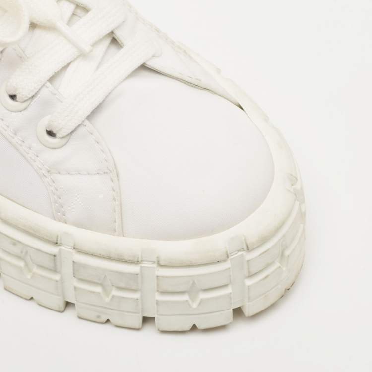 Pre Owned Prada White Nylon Gabardine Lace Up Sneakers Size 41