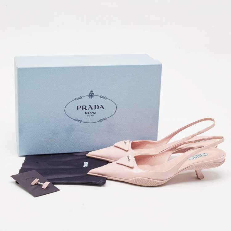 Pre Owned Prada Light Pink Brushed Leather Logo Slingback Pumps Size 40