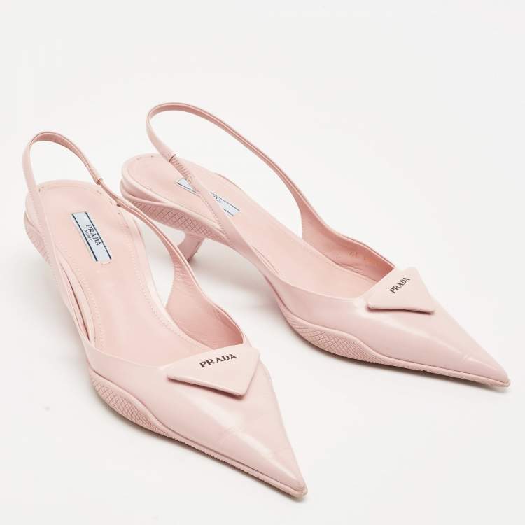 Pre Owned Prada Light Pink Brushed Leather Logo Slingback Pumps Size 40