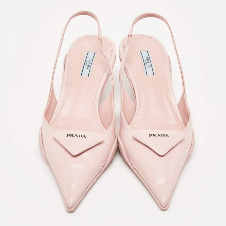 Pre Owned Prada Light Pink Brushed Leather Logo Slingback Pumps Size 40