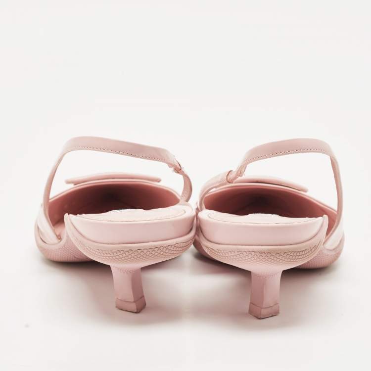 Pre Owned Prada Light Pink Brushed Leather Logo Slingback Pumps Size 40