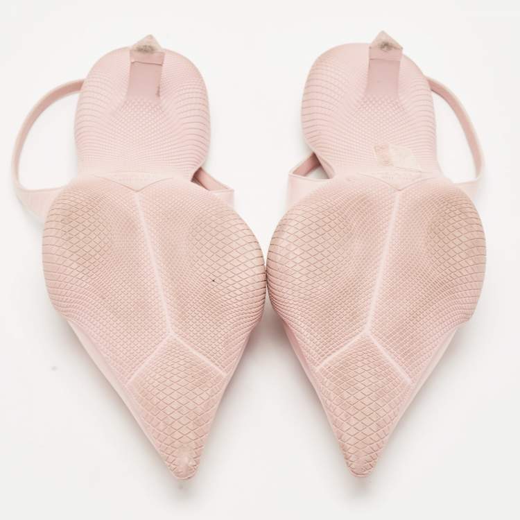 Pre Owned Prada Light Pink Brushed Leather Logo Slingback Pumps Size 40