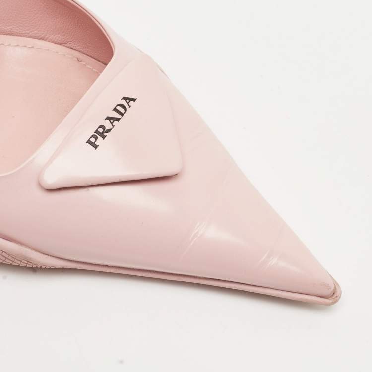Pre Owned Prada Light Pink Brushed Leather Logo Slingback Pumps Size 40