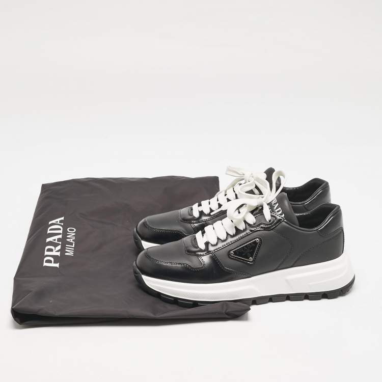 Pre Owned Prada Black Leather Prax 01 Low Top Sneakers Size 37.5