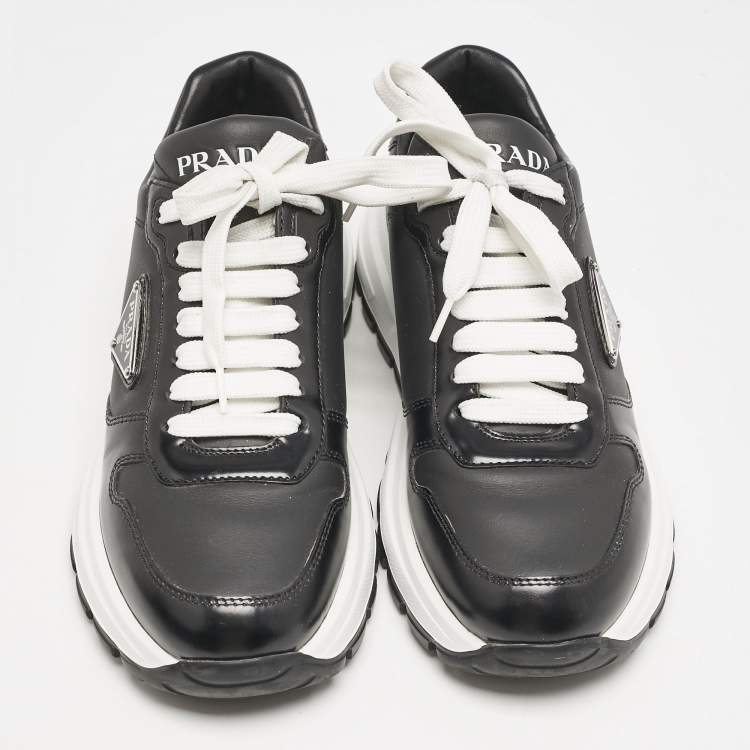 Pre Owned Prada Black Leather Prax 01 Low Top Sneakers Size 37.5