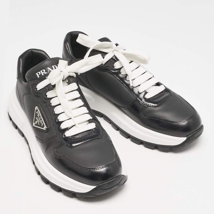 Pre Owned Prada Black Leather Prax 01 Low Top Sneakers Size 37.5