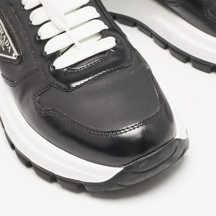 Pre Owned Prada Black Leather Prax 01 Low Top Sneakers Size 37.5