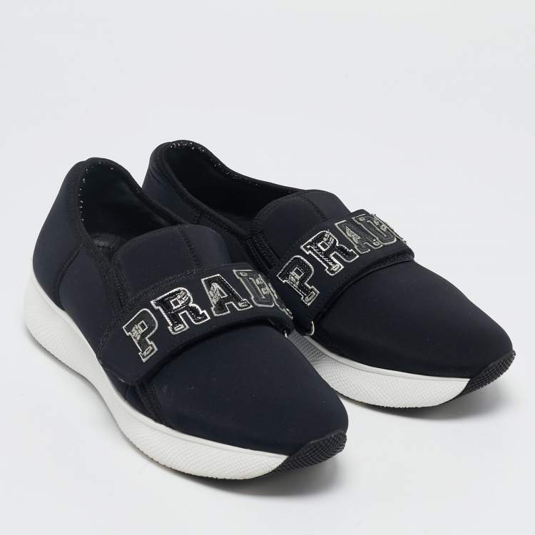 Pre Owned Prada Black Nylon Velcro Sneakers Size 37
