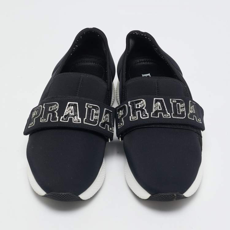 Pre Owned Prada Black Nylon Velcro Sneakers Size 37