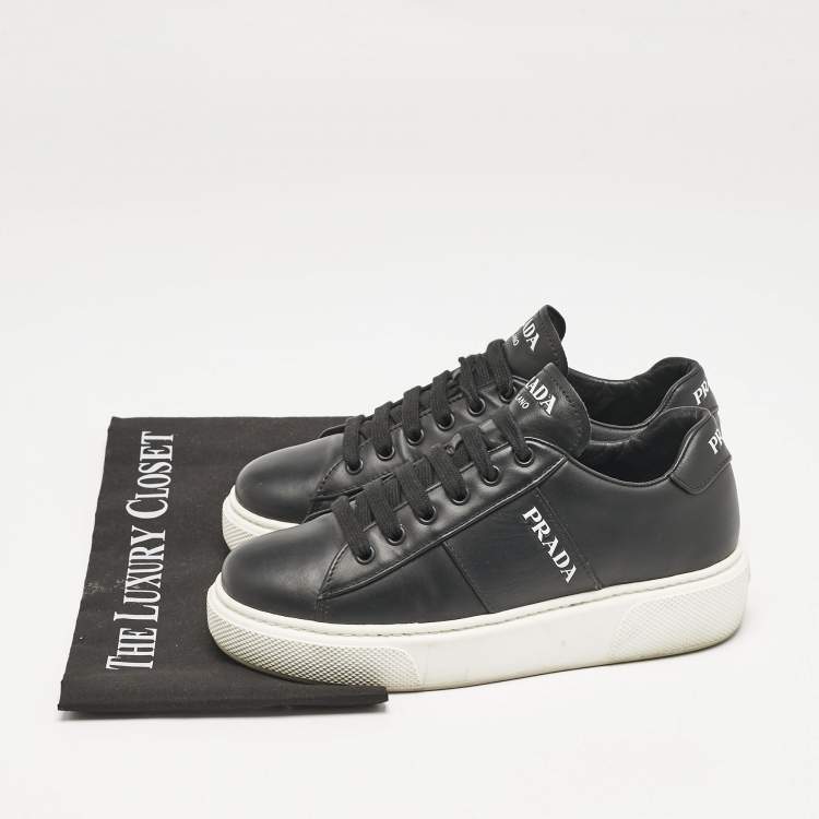 Pre Owned Prada Black Leather Lace Up Sneakers Size 36