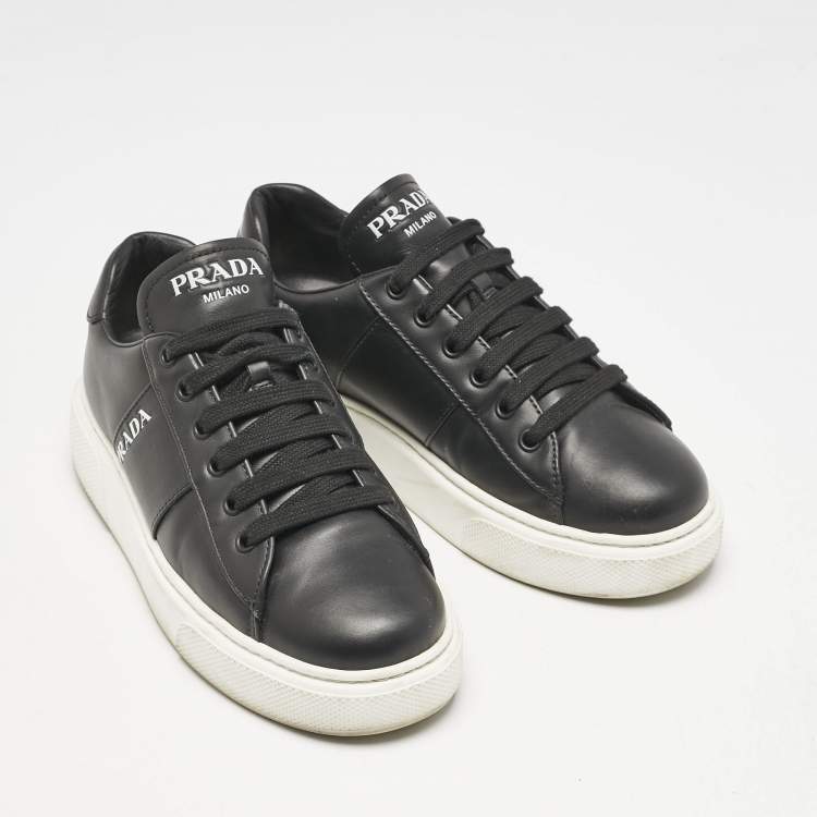 Pre Owned Prada Black Leather Lace Up Sneakers Size 36
