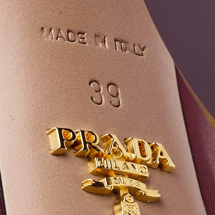 Pre Owned Prada Beige/Burgundy Leather Mid Calf Boots Size 39