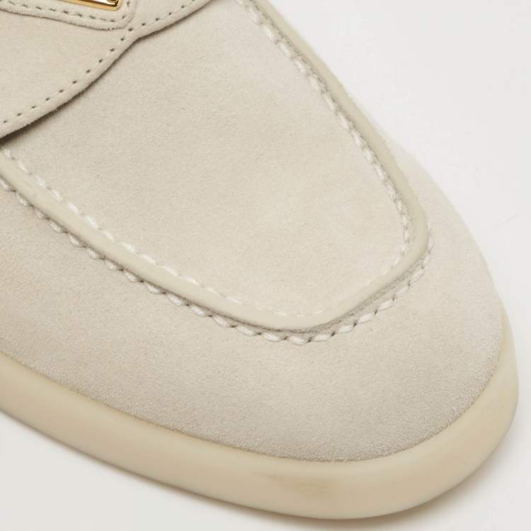 Pre Owned Prada Light Grey Suede Slip On Loafers Size 37