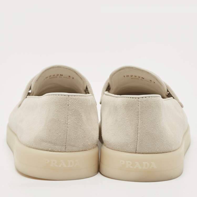 Pre Owned Prada Light Grey Suede Slip On Loafers Size 37
