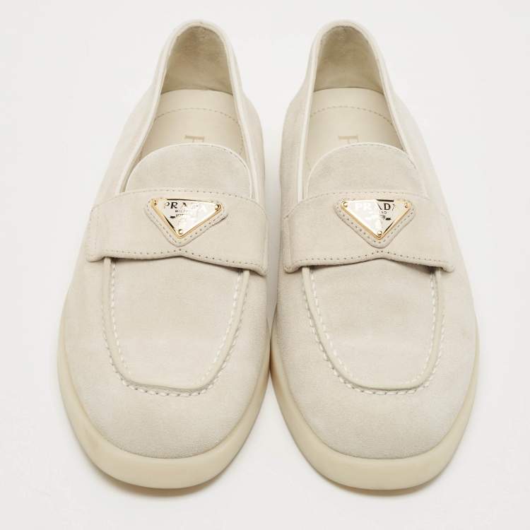 Pre Owned Prada Light Grey Suede Slip On Loafers Size 37