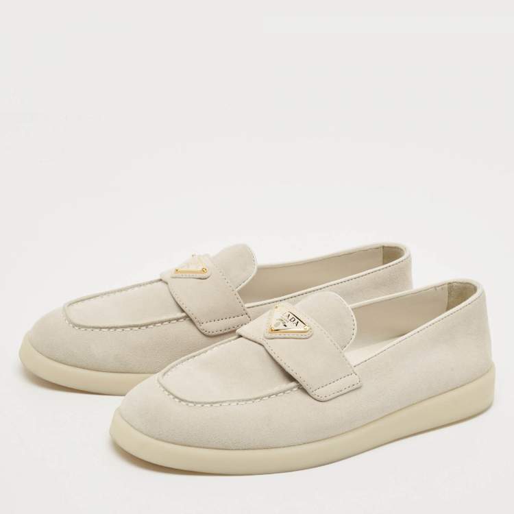 Pre Owned Prada Light Grey Suede Slip On Loafers Size 37