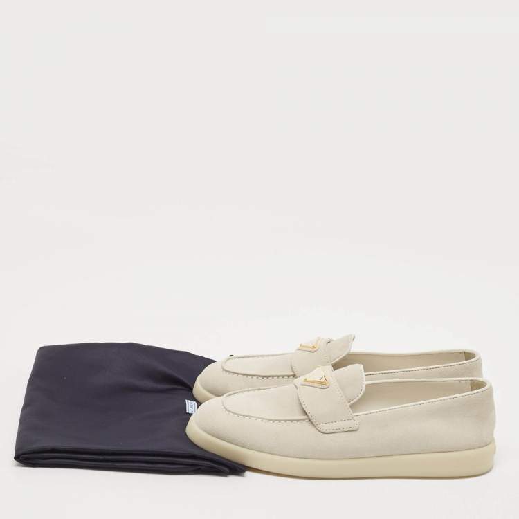 Pre Owned Prada Light Grey Suede Slip On Loafers Size 37