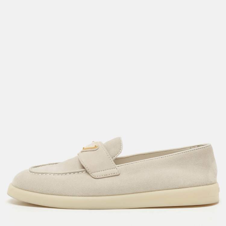 Pre Owned Prada Light Grey Suede Slip On Loafers Size 37