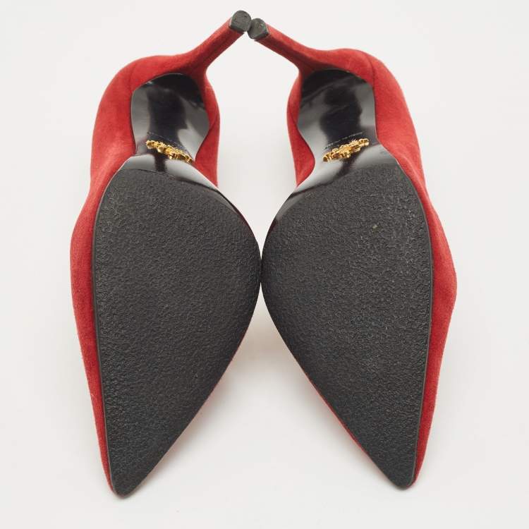 Pre Owned Prada Red Suede Pointed Toe Pumps Size 37.5