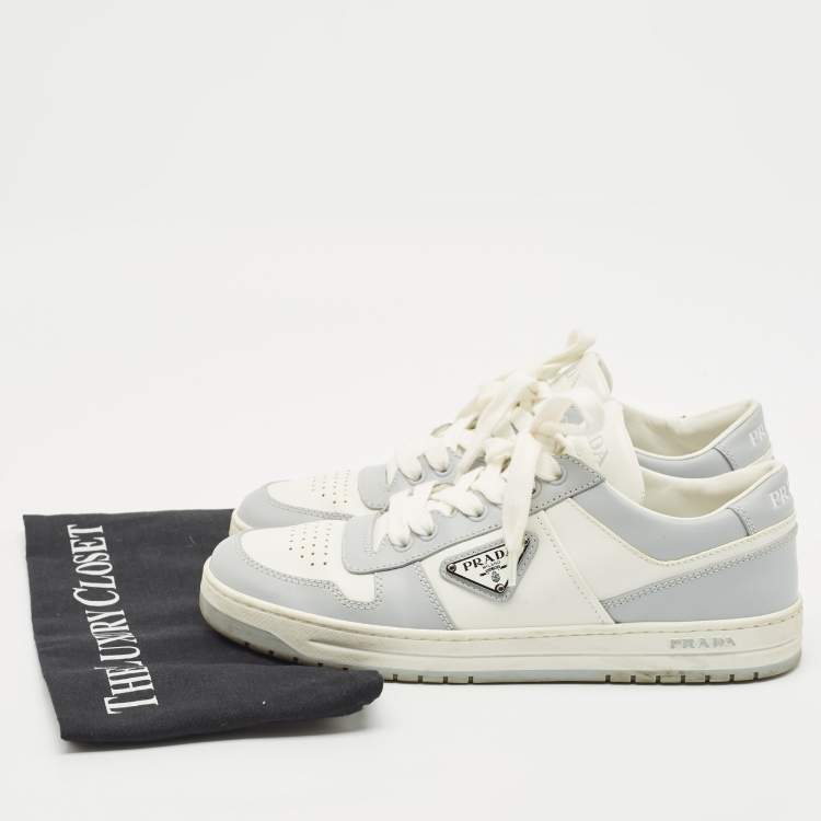 Pre Owned Prada White Leather Downtown logo Lace Up Sneakers Size 39