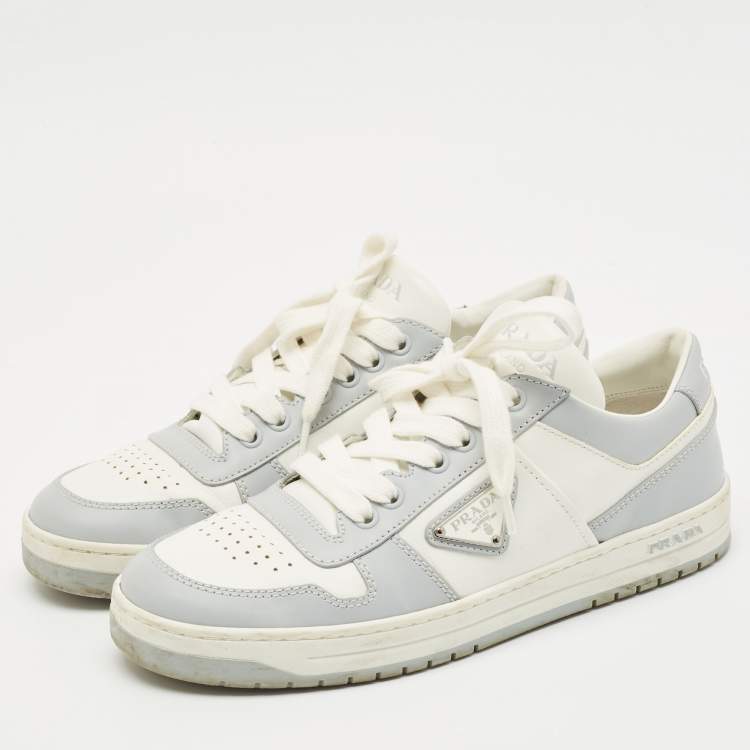 Pre Owned Prada White Leather Downtown logo Lace Up Sneakers Size 39
