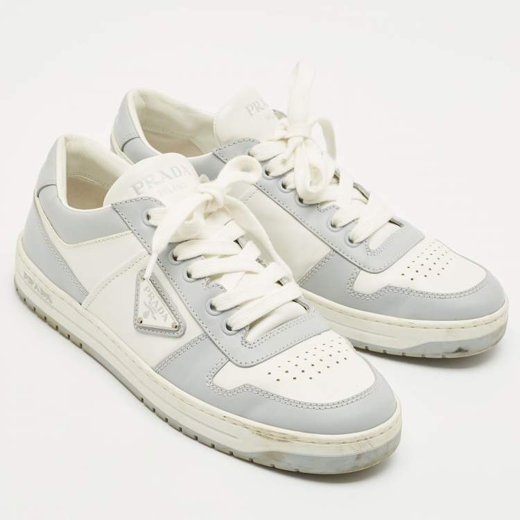 Pre Owned Prada White Leather Downtown logo Lace Up Sneakers Size 39