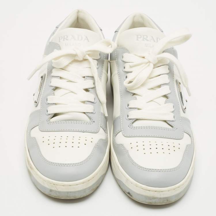 Pre Owned Prada White Leather Downtown logo Lace Up Sneakers Size 39