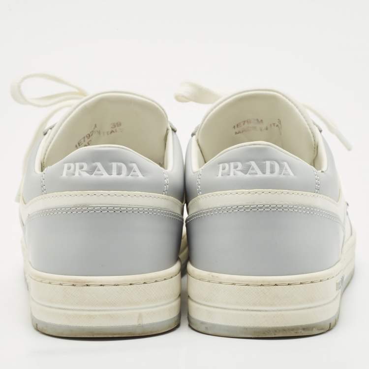 Pre Owned Prada White Leather Downtown logo Lace Up Sneakers Size 39