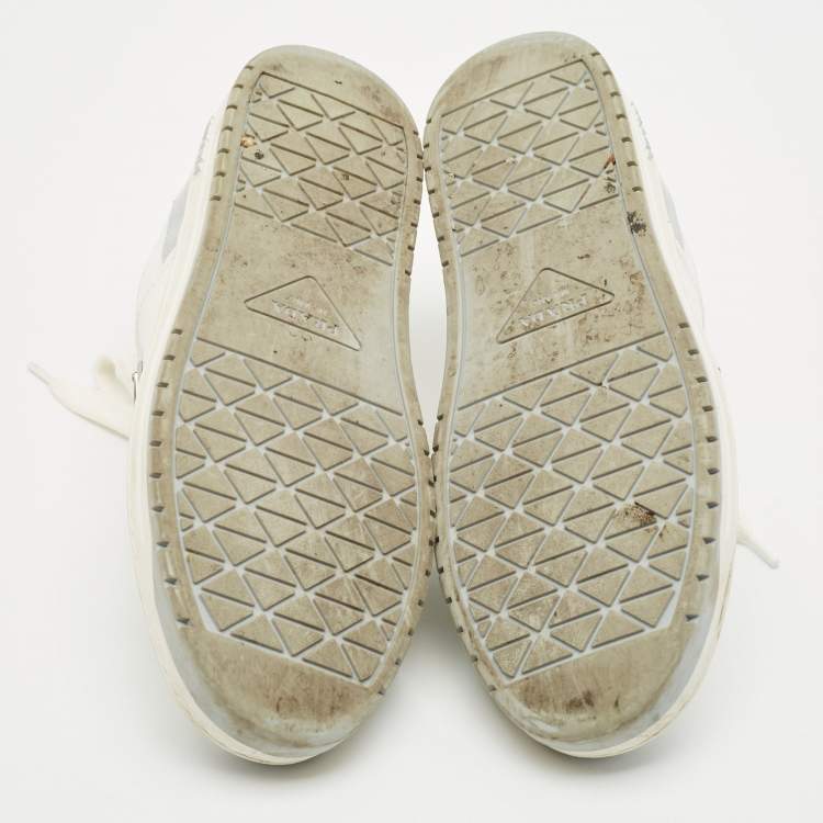 Pre Owned Prada White Leather Downtown logo Lace Up Sneakers Size 39