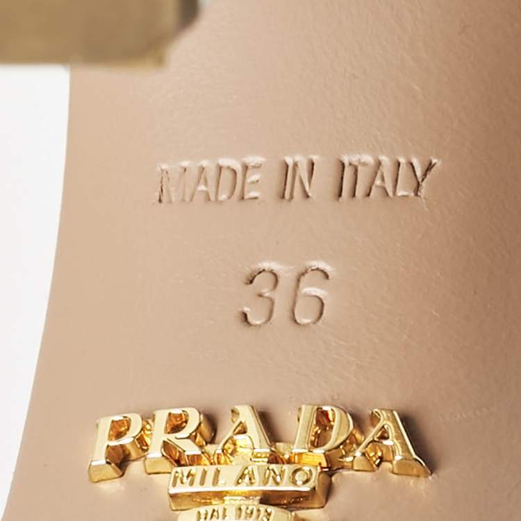 Pre Owned Prada Silver Leather Ankle Strap Platform Sandals Size 36