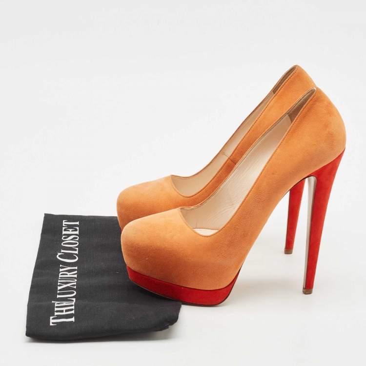 Pre Owned Prada Orange/Red Suede Platform Pumps Size 38