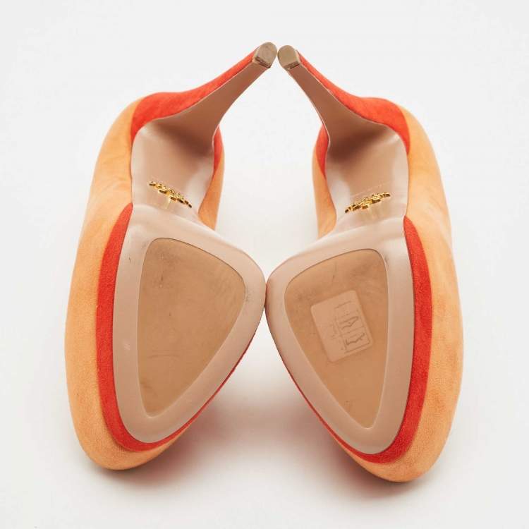 Pre Owned Prada Orange/Red Suede Platform Pumps Size 38