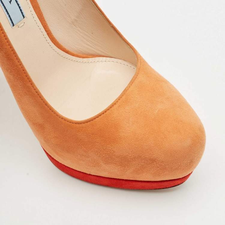 Pre Owned Prada Orange/Red Suede Platform Pumps Size 38