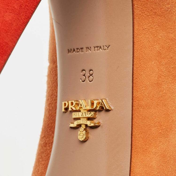 Pre Owned Prada Orange/Red Suede Platform Pumps Size 38