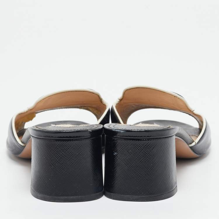 Pre Owned Prada Black Saffinao Patent Leather Slide Sandals Size 39